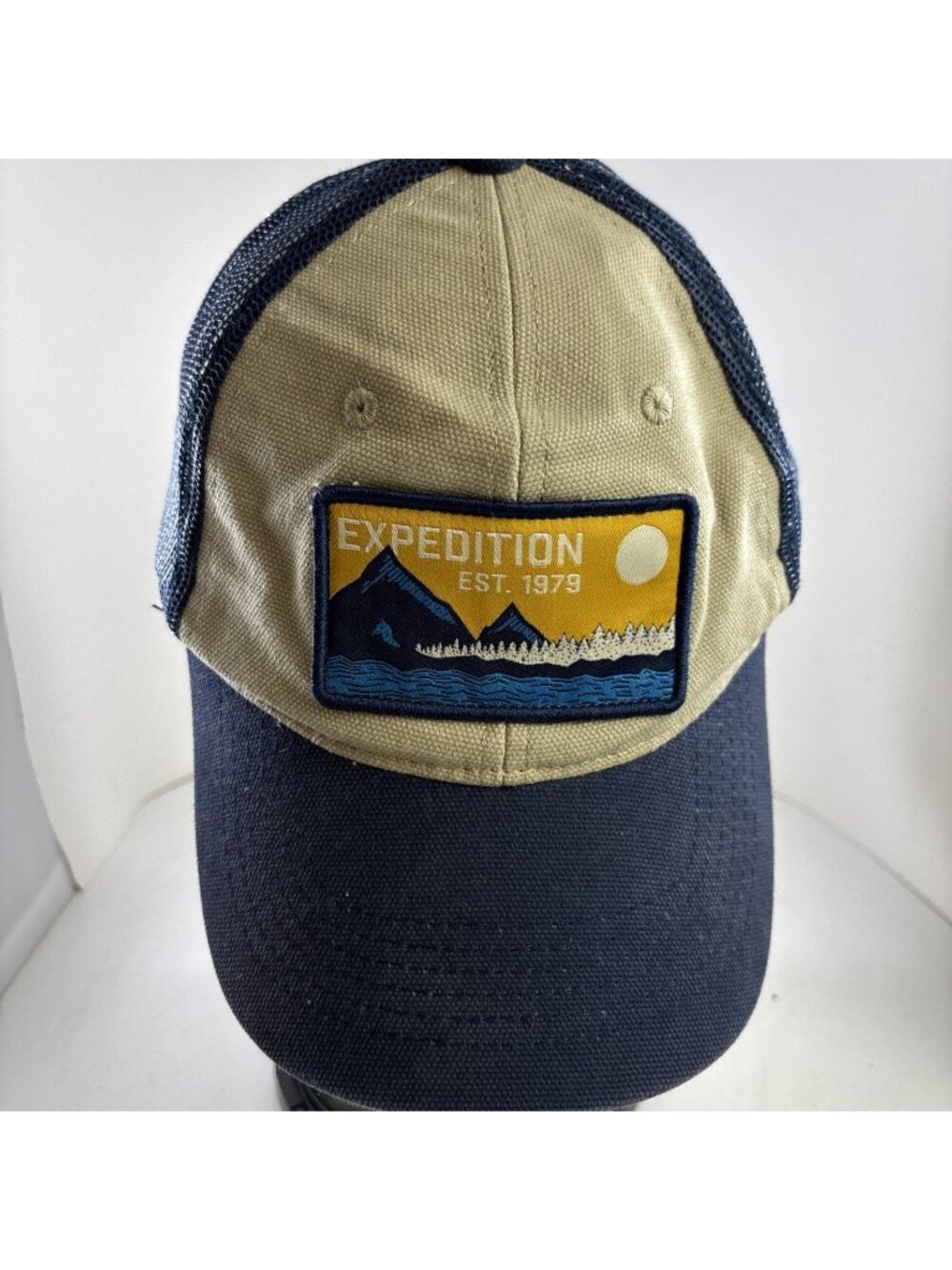 George Exhibition 1979 Hat Cap Snapback Mesh Tan Blue Outdoors Adjustable Mens